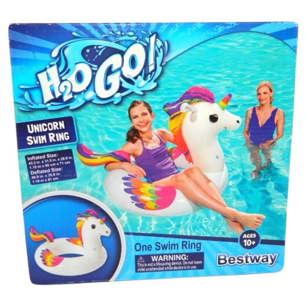 H2O GO Inflatable Unicorn Swim Ring Inflated Size: 43"x31"x28" Age 10+ Pool Fun